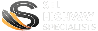 SEL Highway Specialists logo in white with S-shaped road icon on dark background